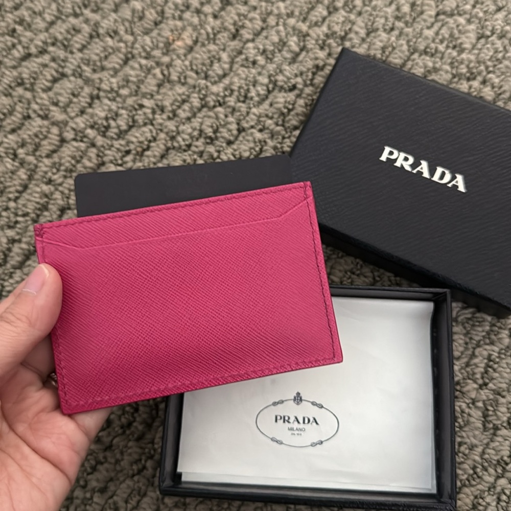 PRADA Saffiano Metal Leather Card Holder Fuxia - Picture 3 of 4